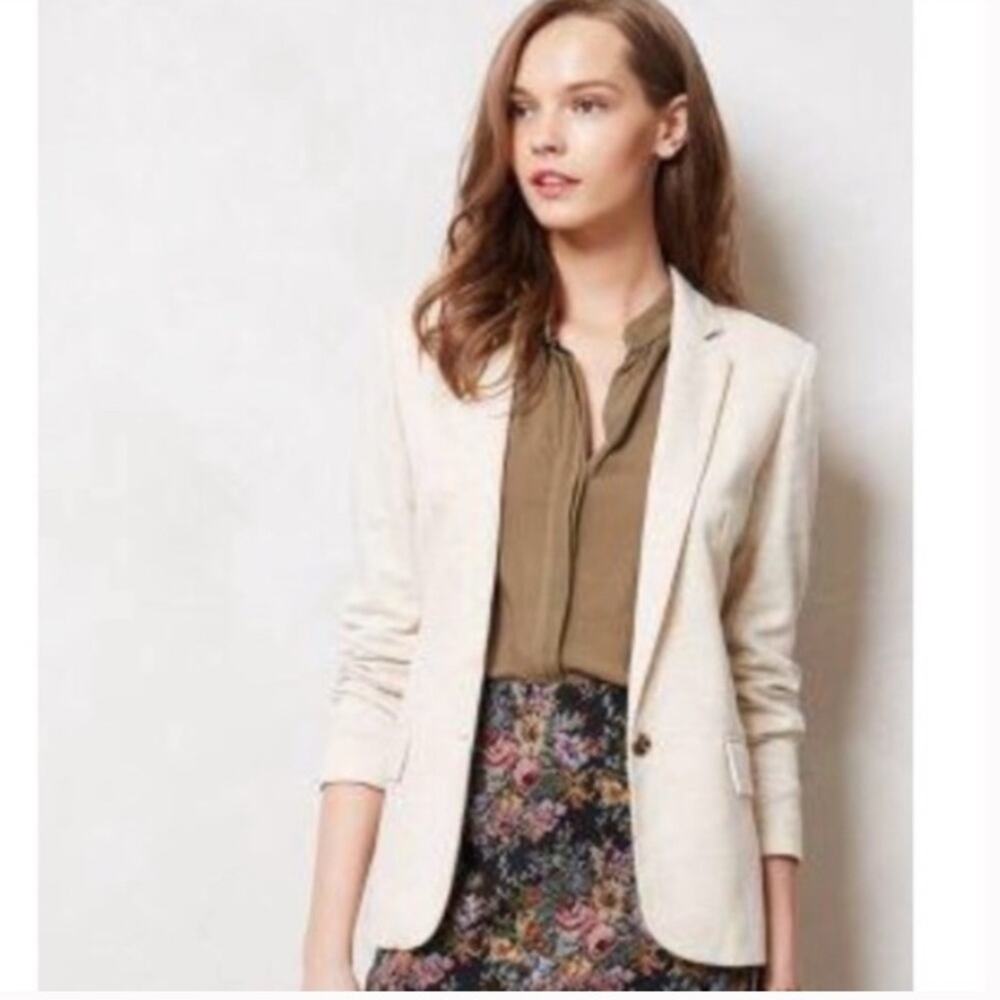 Anthropologie Cartonnier Heathered Elbow Patch Cream Blazer